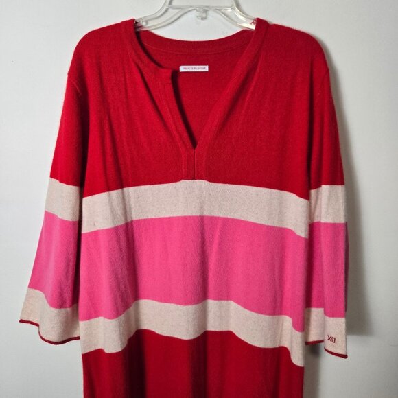 FRANCES VALENTINE Size XL Angora Lambswool Striped Maxi Sweater Dress Pink Red - Picture 3 of 10